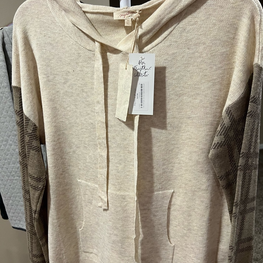 NWT Mystree Beige Hoodie with Patterned Sleeves